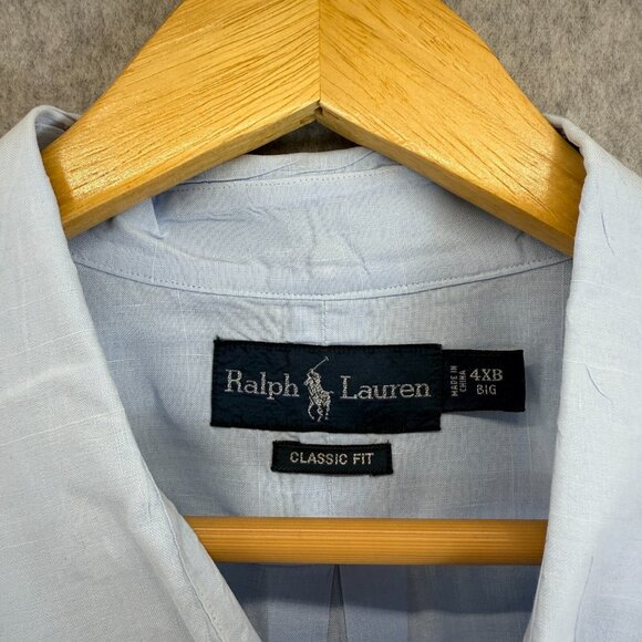 Ralph Lauren Mens 4XB Big Carolina Blue Button Front Shirt Collared Pink Pony SS - Picture 4 of 15